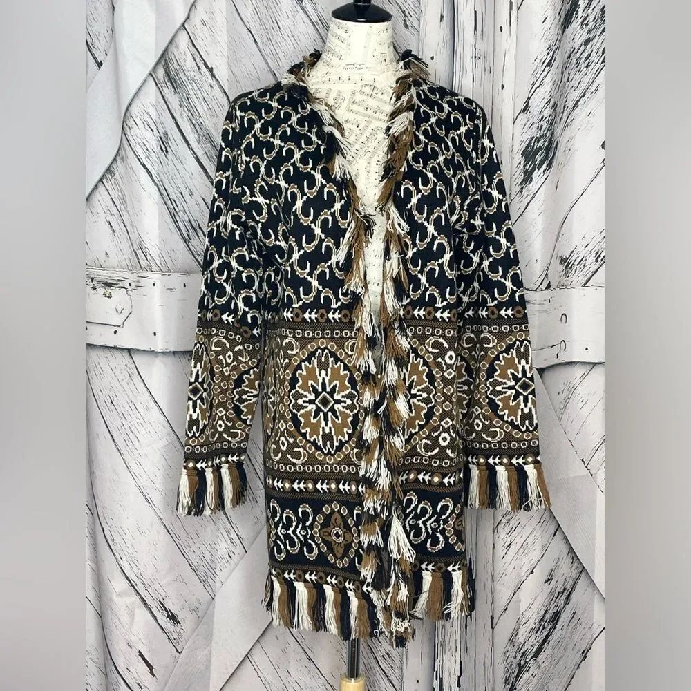 Artistica Boho Fringed Cardigan Open Front M